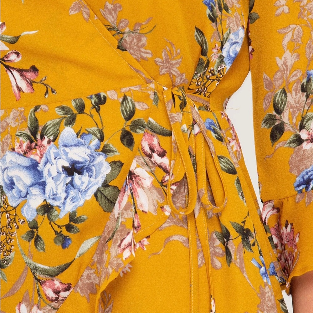STORE CLOSING SALE! Yellow Mustard Floral Romper - Picture 3 of 4